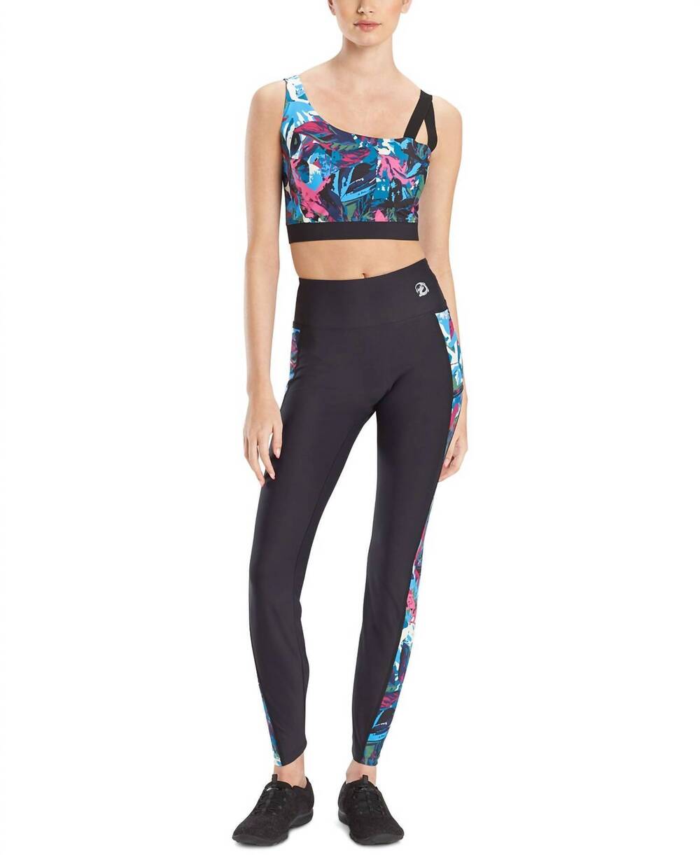 NEW JOSIE NATORI active solstice asymmetrical cropped cami top in blue multi